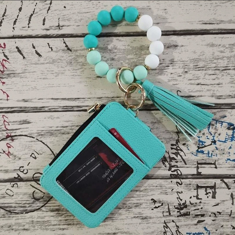 Stylish card holder with silicone bead bracelet