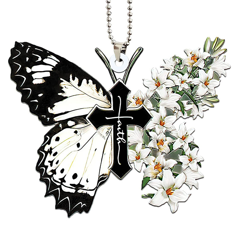 Beautiful Butterfly Cross Christian Car Rearview Mirror Accessory