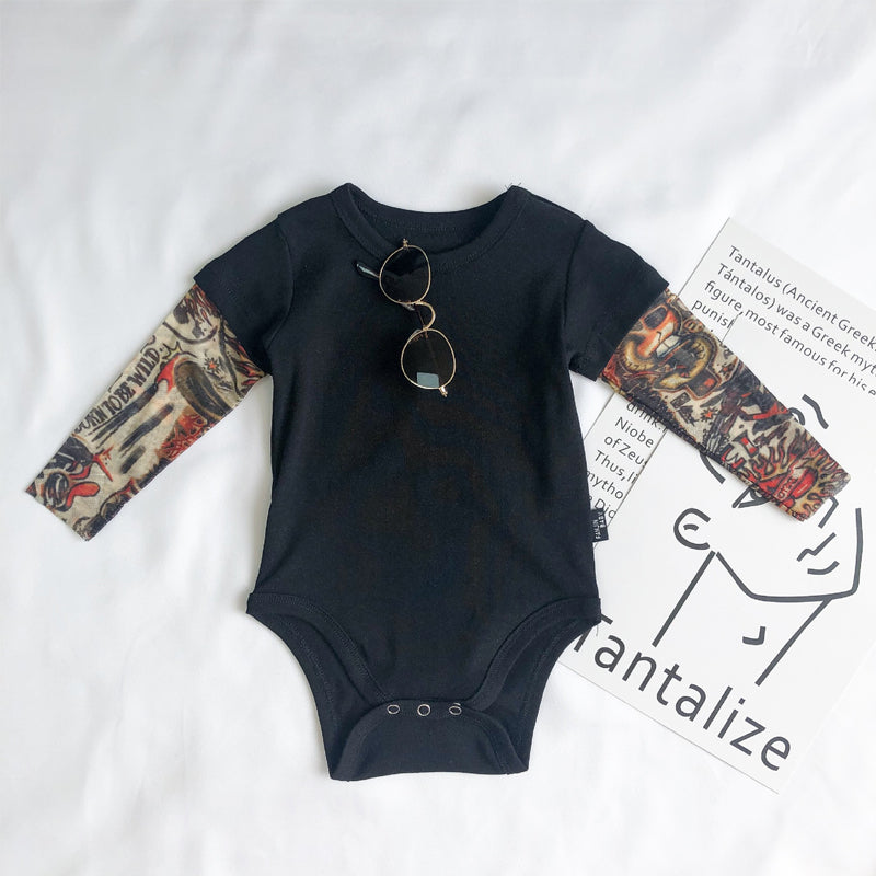 Fake Two-piece Floral Arm Long-sleeved T-shirt