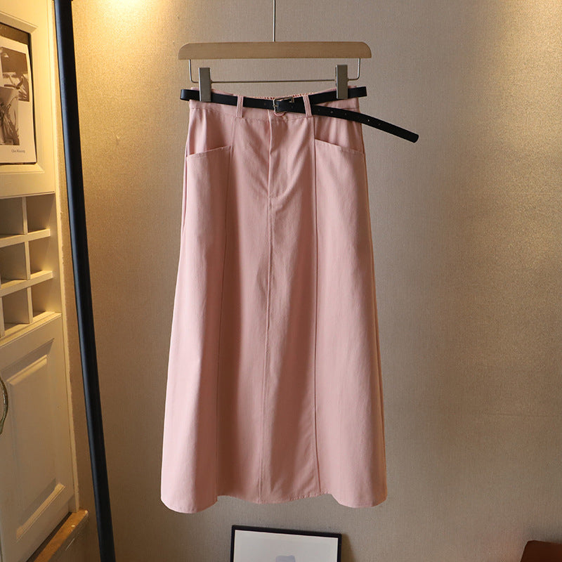 Solid Color A-Line Half-Body Skirt