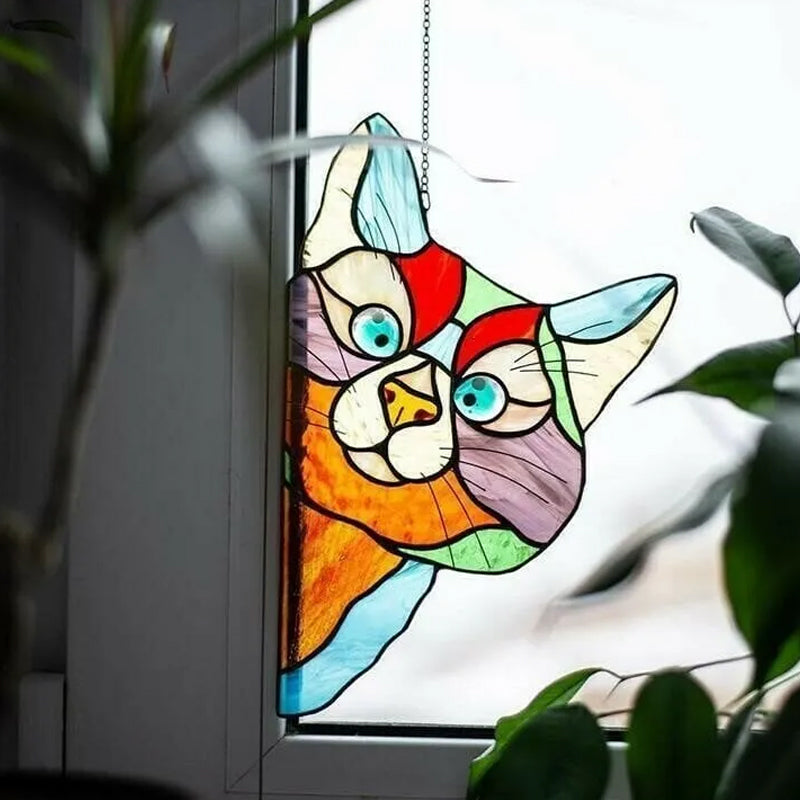 Handmade Stain Cat Suncatcher For Window