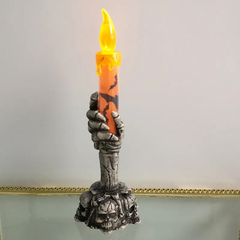 Halloween Skeleton ghost holding candle light