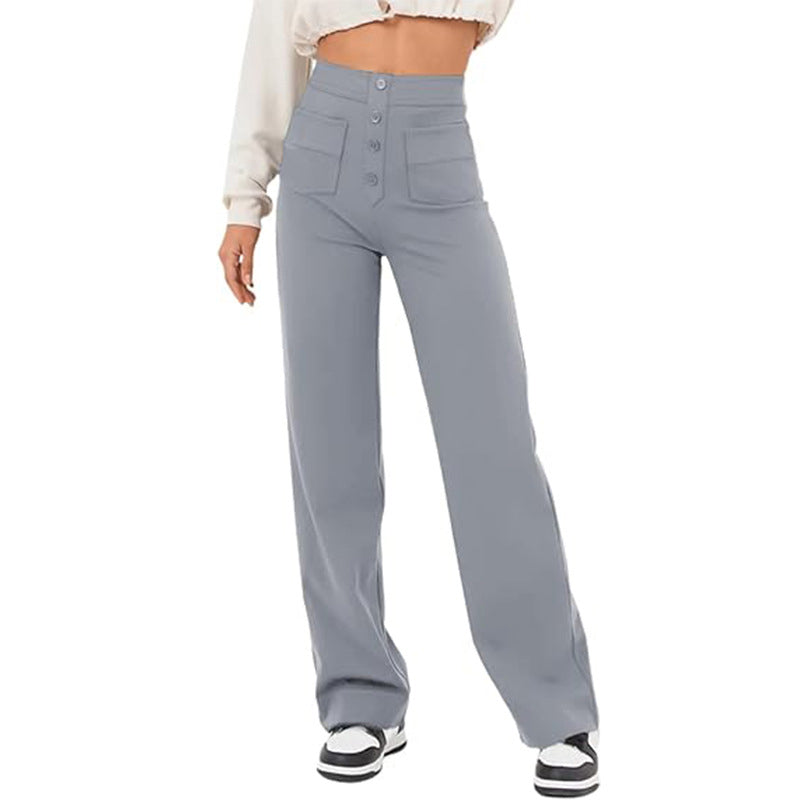 High Waisted Pocket Button Wide Leg Pants