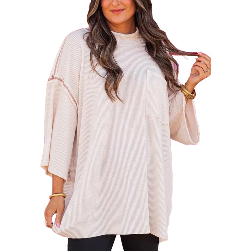 New Oversized High Neck Urban Ribbed Top