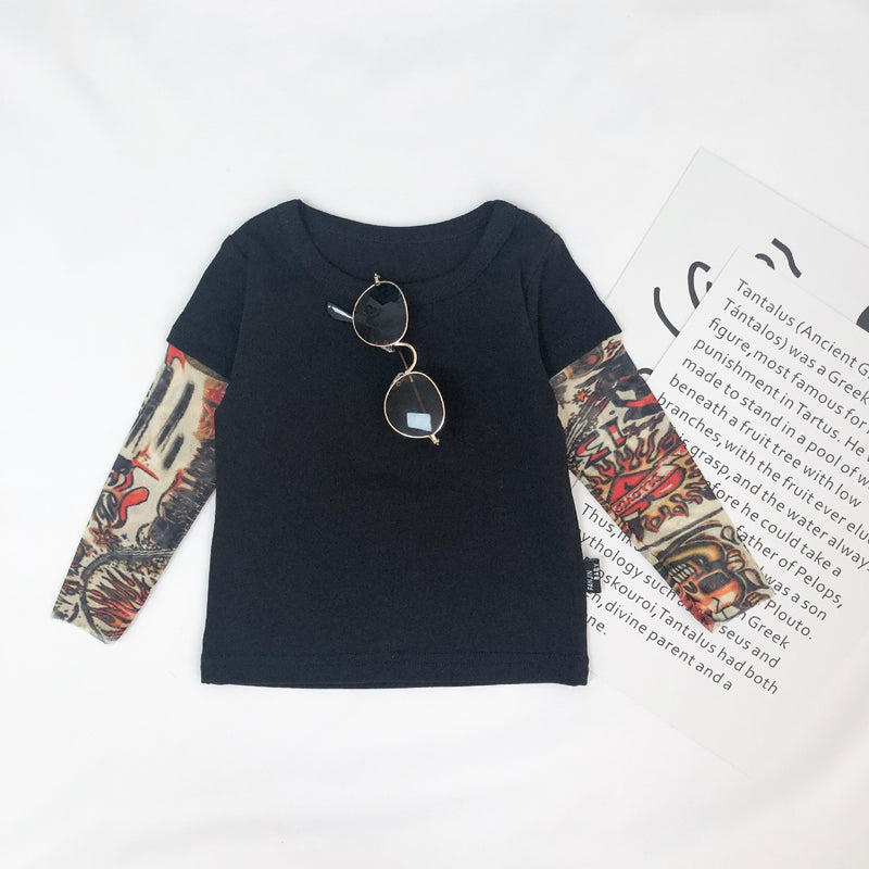 Fake Two-piece Floral Arm Long-sleeved T-shirt