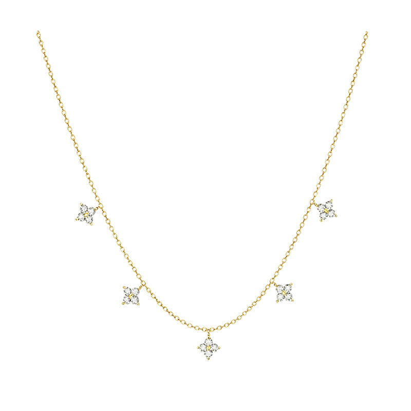 Five-Petal Gold Zircon Necklace