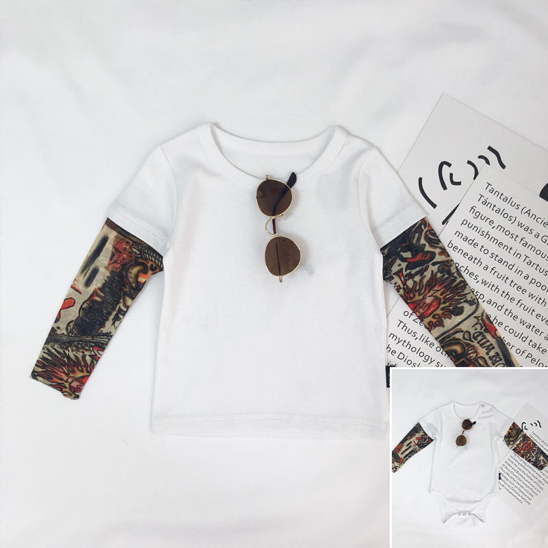 Fake Two-piece Floral Arm Long-sleeved T-shirt