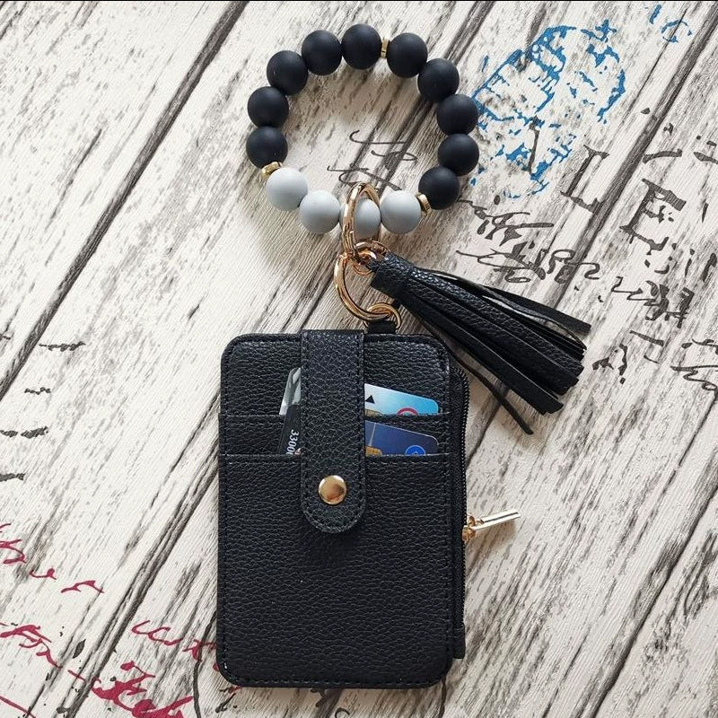 Stylish card holder with silicone bead bracelet