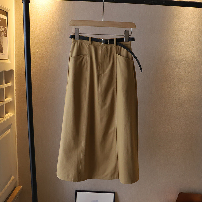 Solid Color A-Line Half-Body Skirt