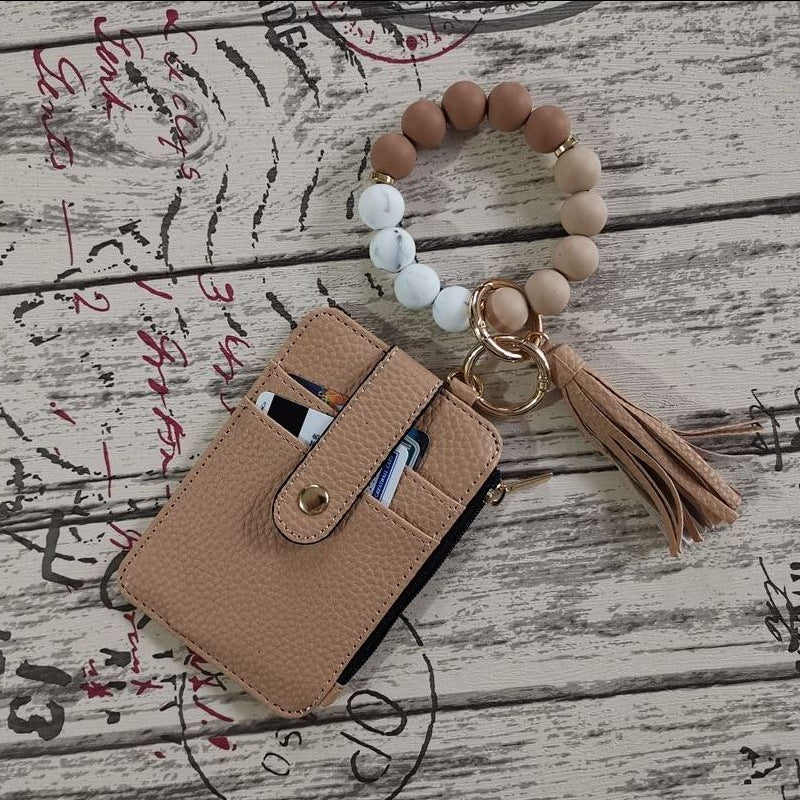 Stylish card holder with silicone bead bracelet