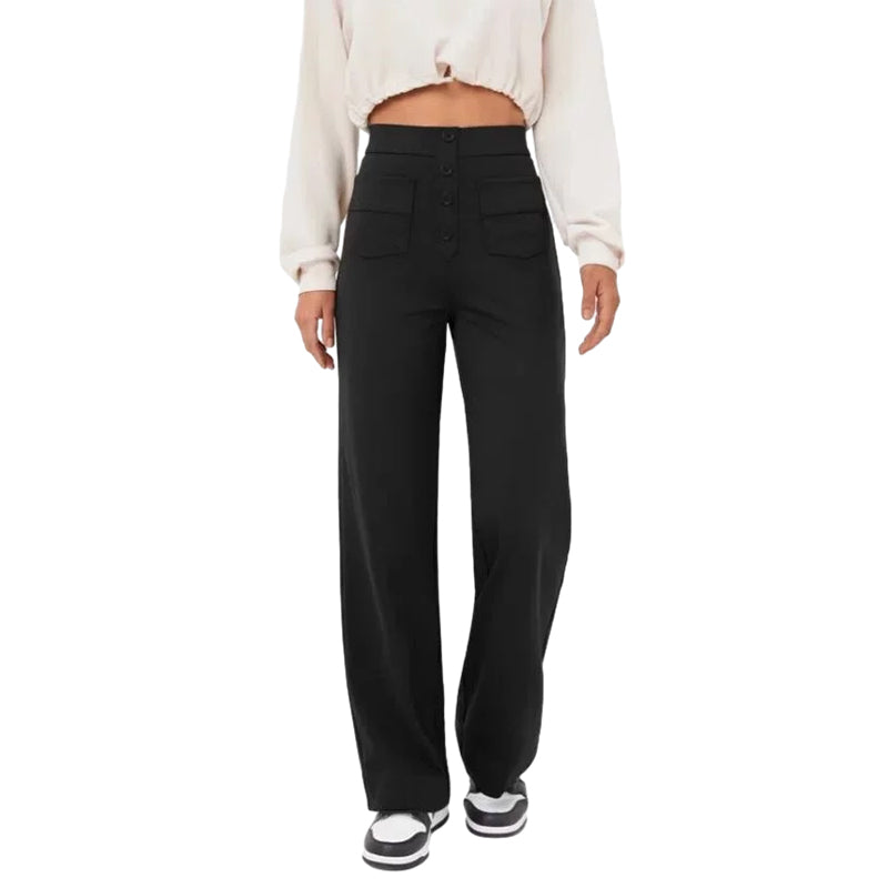 High Waisted Pocket Button Wide Leg Pants