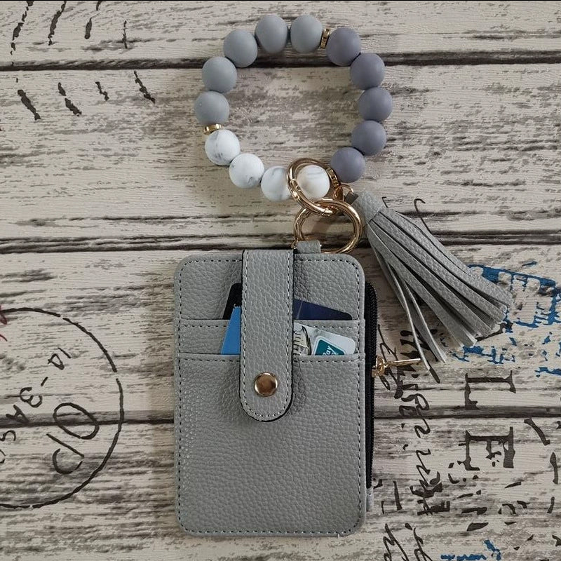 Stylish card holder with silicone bead bracelet