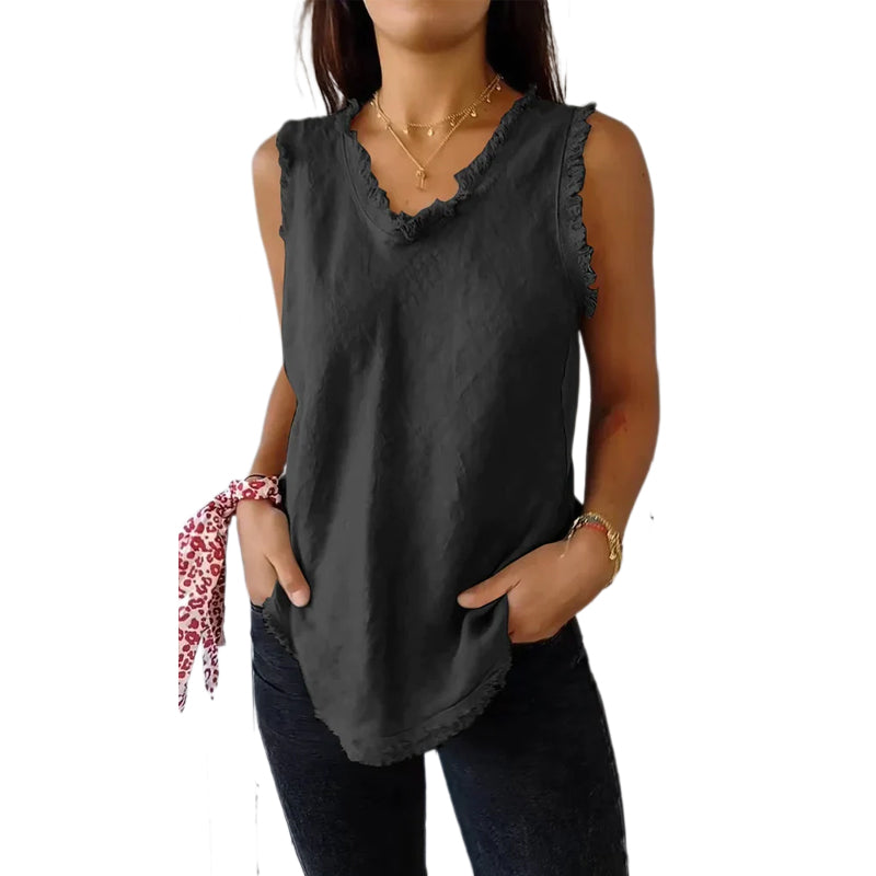Cotton and Linen V-neck Raw Edge Design Vest