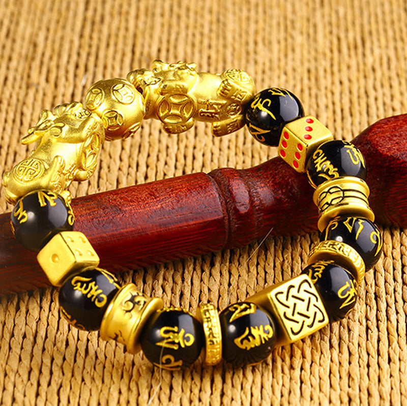 3D Hard Gold 99 Obsidian Sand Gold Pixiu Bracelet