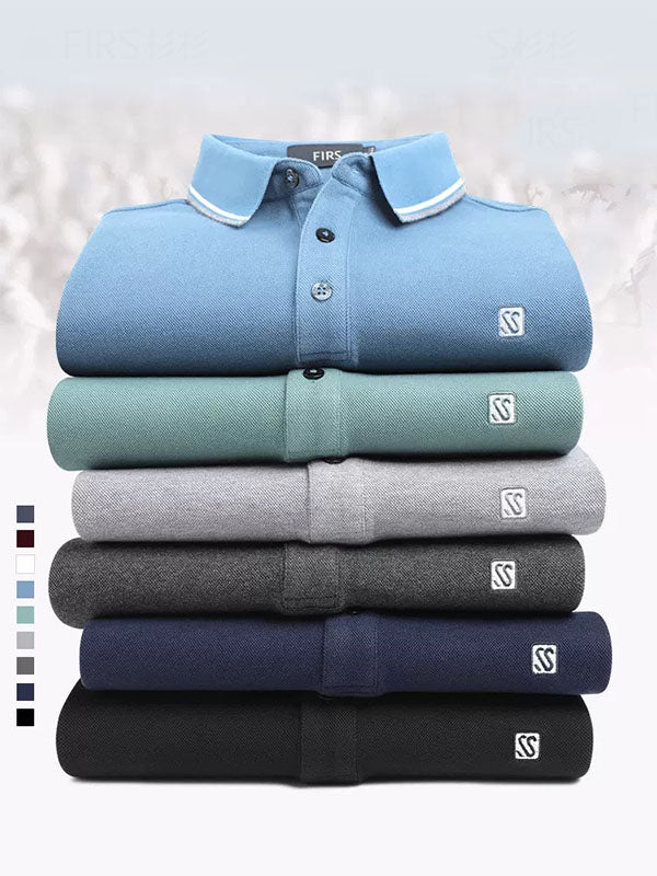 Men's Solid Color Lapel Long Sleeved Polo Shirt