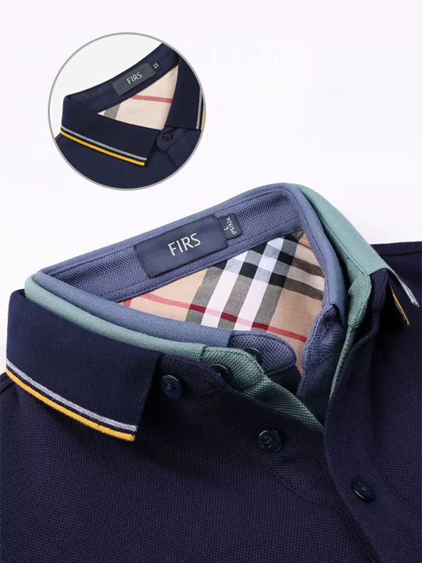 Men's Solid Color Lapel Long Sleeved Polo Shirt