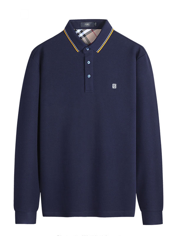 Men's Solid Color Lapel Long Sleeved Polo Shirt