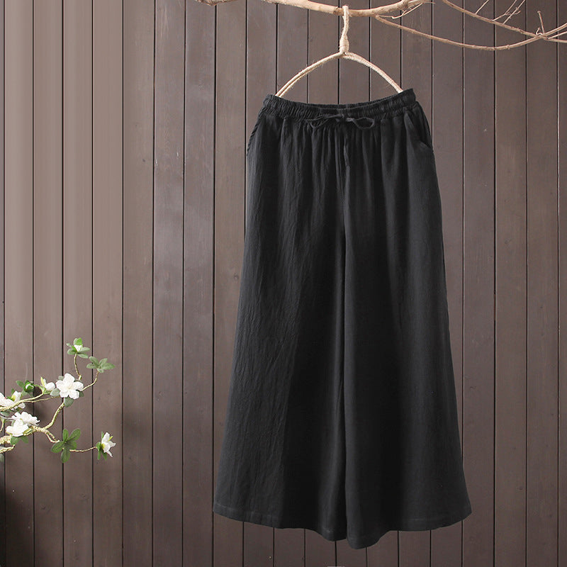 Casual Cotton and Linen Wide-leg Trousers