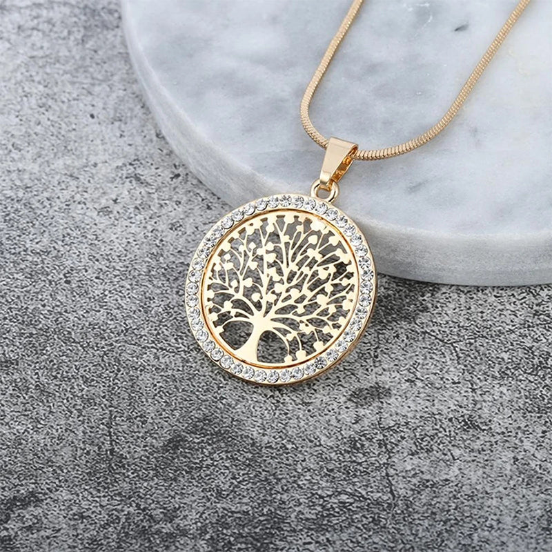 Hollow out Tree of Life Studded Necklace