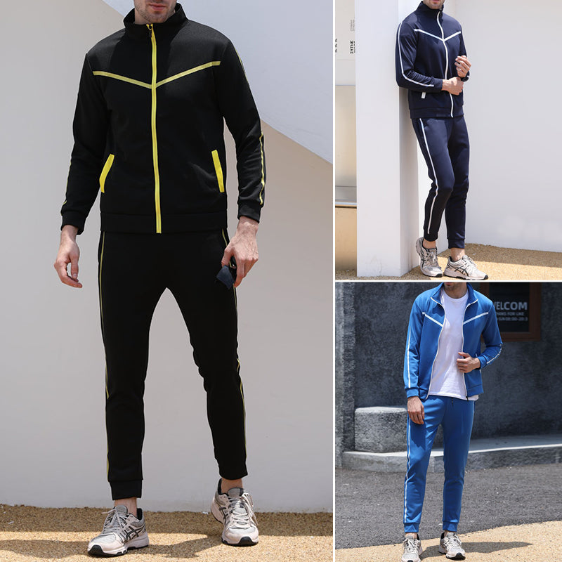 Men's Sports Standing Collar Zip Shirt Set