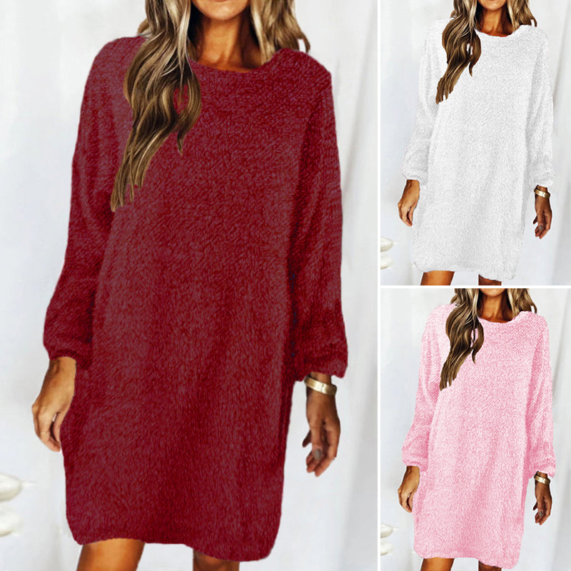 Long Sleeve Plush Sweater Dress