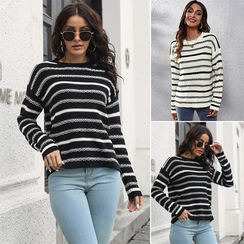 Crew Neck Striped Oversized Sweater