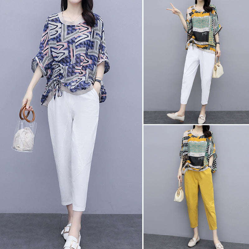Women Printed Cotton Linen Two-piece Set