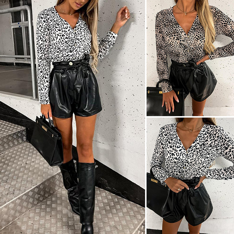 Leopard Print V-Neck Shirt