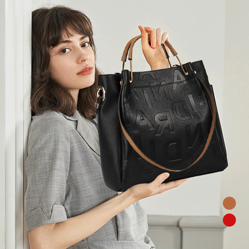 Soft Leather Embossed Shoulder Bag
