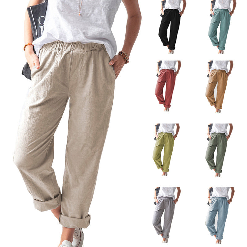 Solid Color Casual Loose Waist Pants