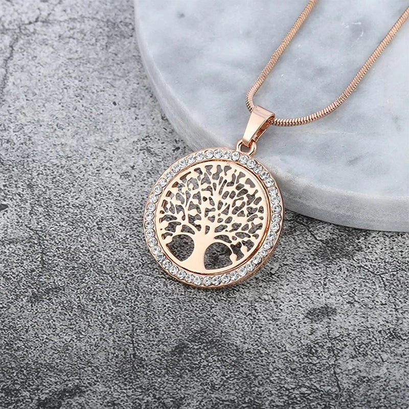 Hollow out Tree of Life Studded Necklace