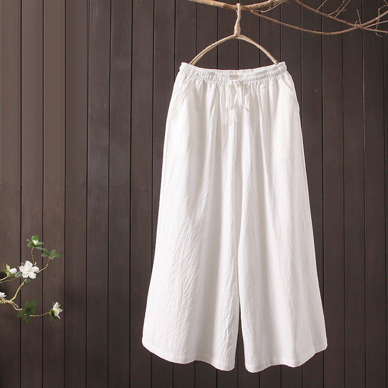 Casual Cotton and Linen Wide-leg Trousers