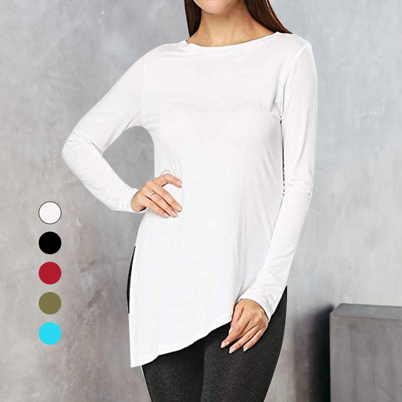 Round Neck Irregular Solid T-Shirt