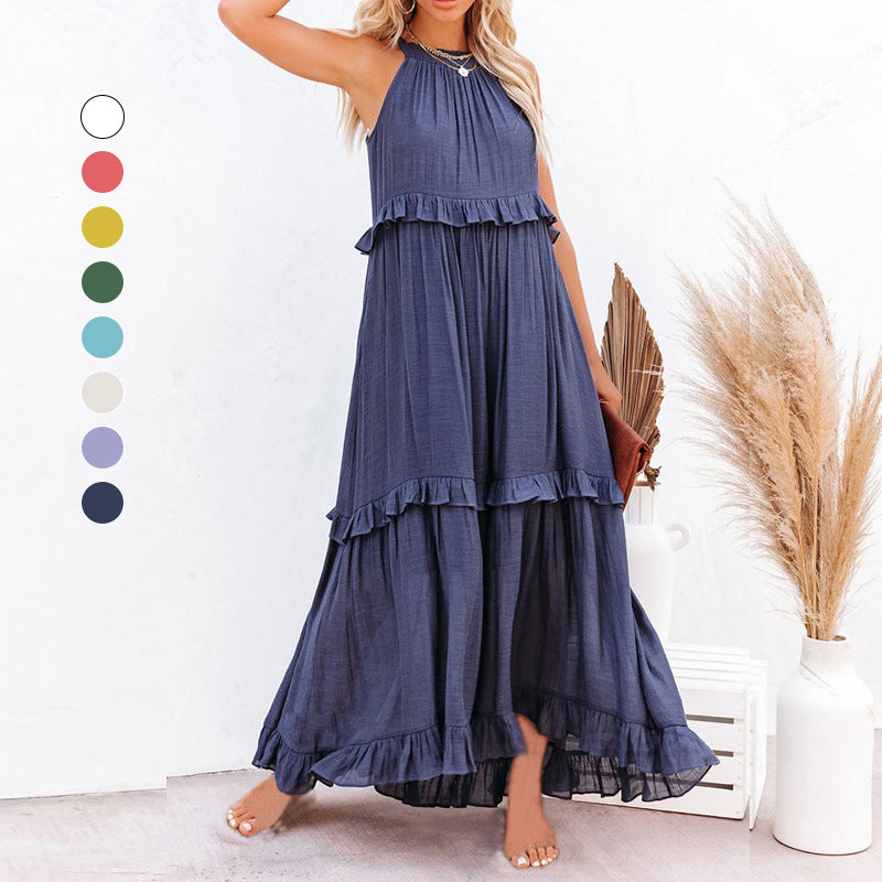 Sleeveless Sling Loose Waist Irregular Cake Dress