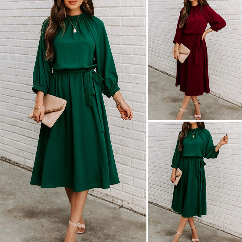 Women's Crew Neck Dress with Belt