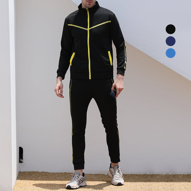 Men's Sports Standing Collar Zip Shirt Set