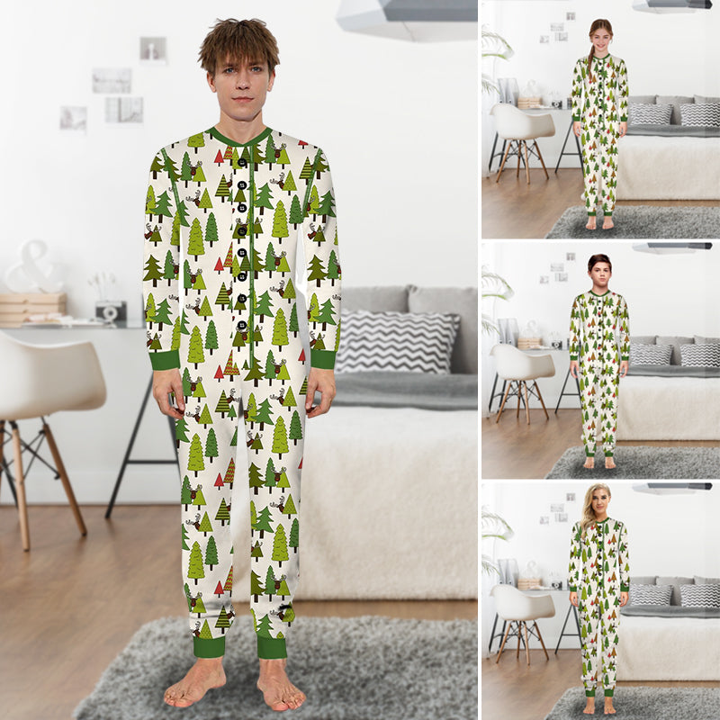 Green Little Christmas Tree Print Family Matching Onesie Pajamas