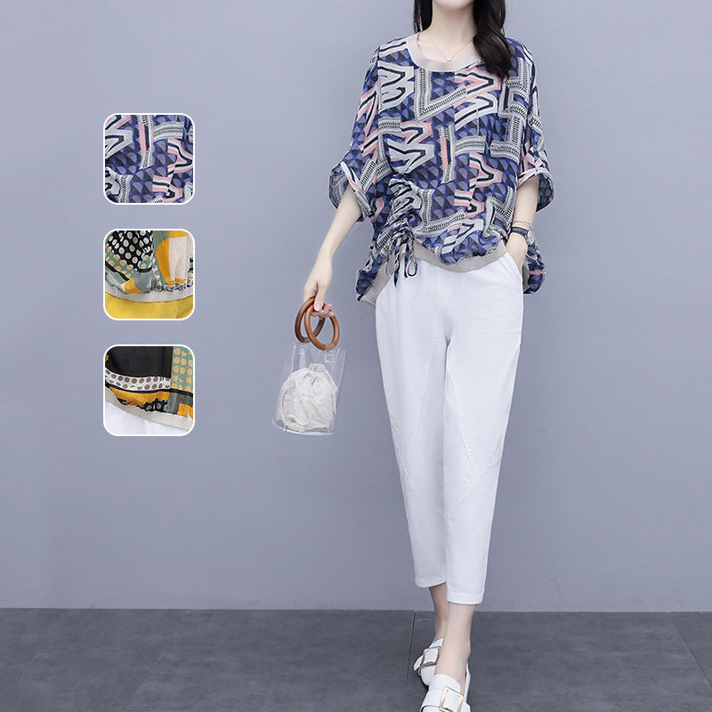 Women Printed Cotton Linen Two-piece Set