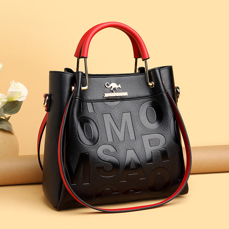 Soft Leather Embossed Shoulder Bag