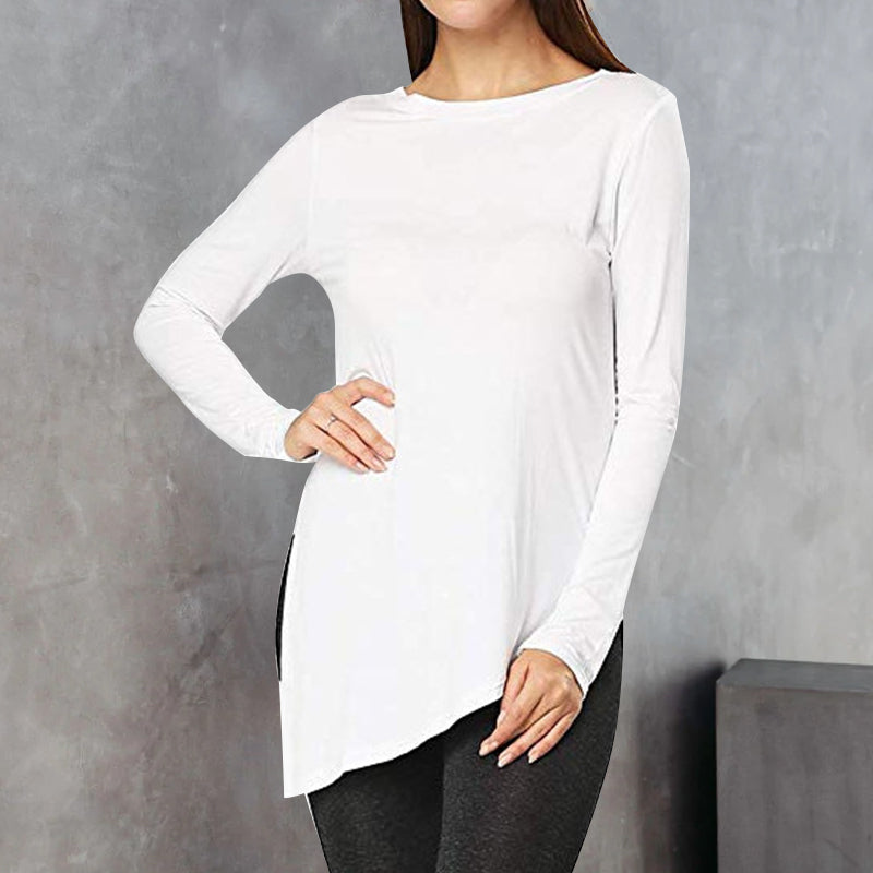 Round Neck Irregular Solid T-Shirt