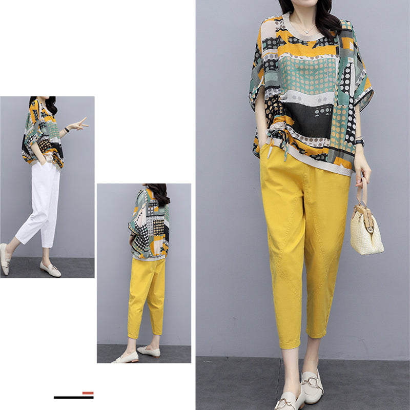 Women Printed Cotton Linen Two-piece Set
