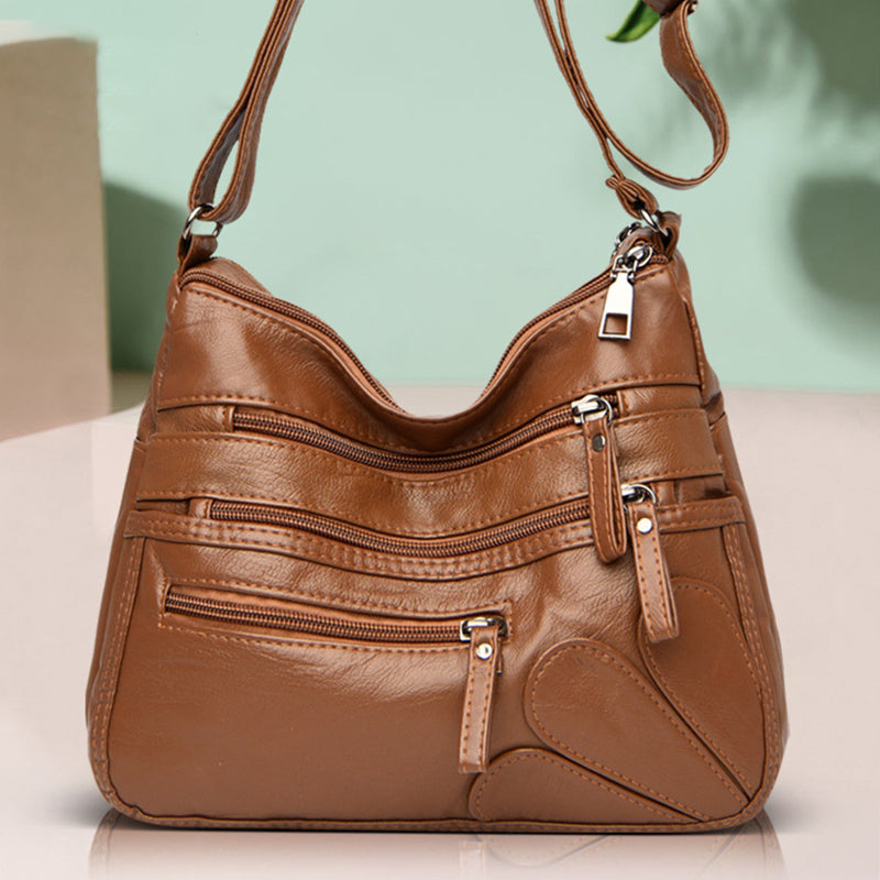 Multi-zipper Soft Leather Bag