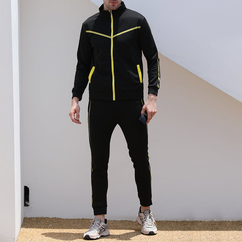 Men's Sports Standing Collar Zip Shirt Set