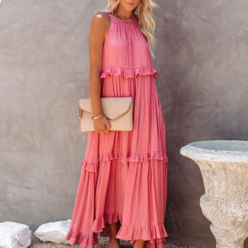 Sleeveless Sling Loose Waist Irregular Cake Dress