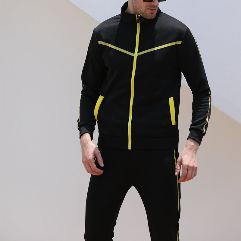Men's Sports Standing Collar Zip Shirt Set