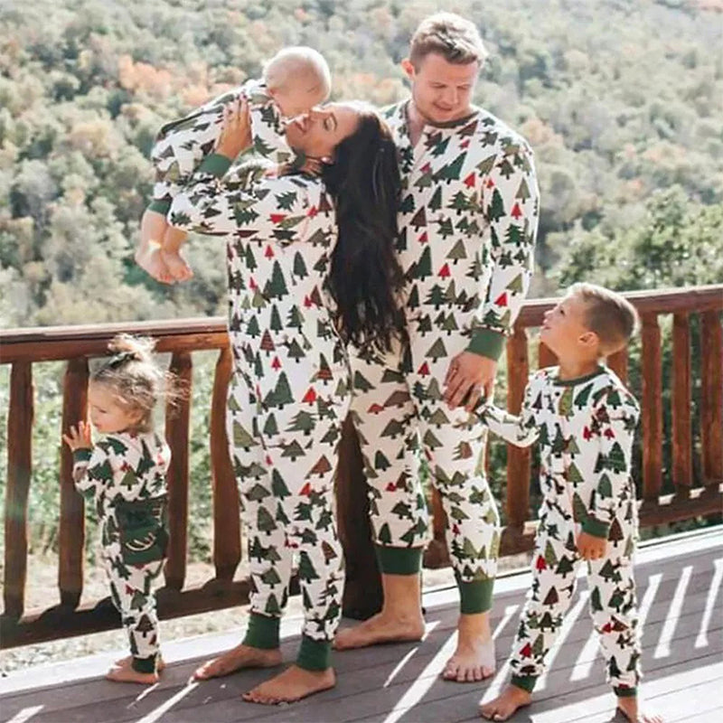 Green Little Christmas Tree Print Family Matching Onesie Pajamas