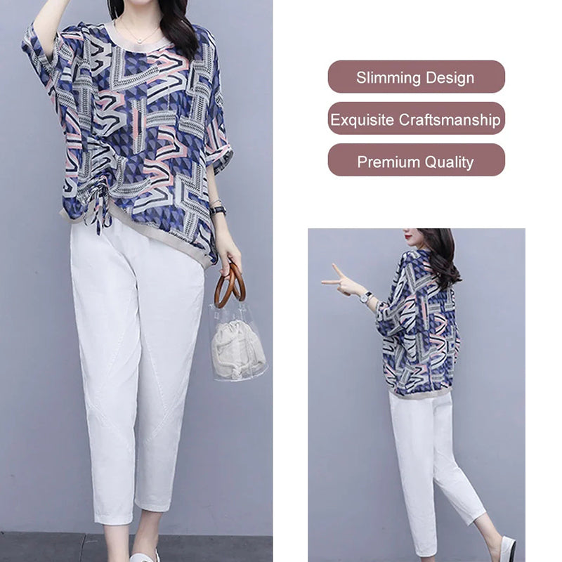 Women Printed Cotton Linen Two-piece Set