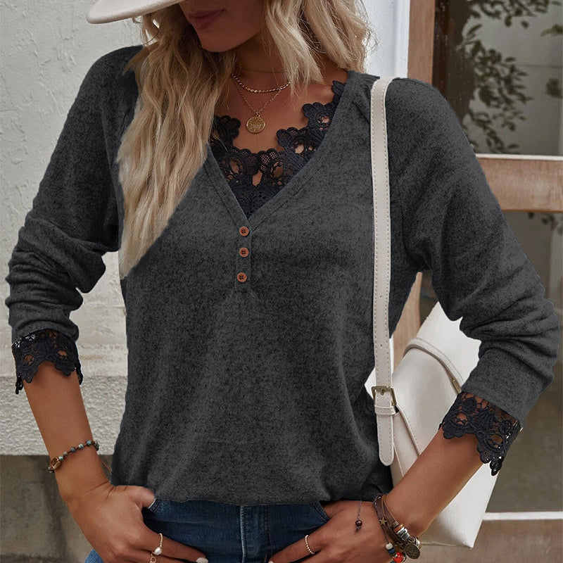 V Neck Lace Knit T-Shirt