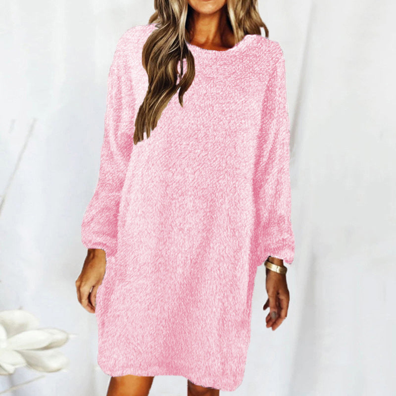 Long Sleeve Plush Sweater Dress