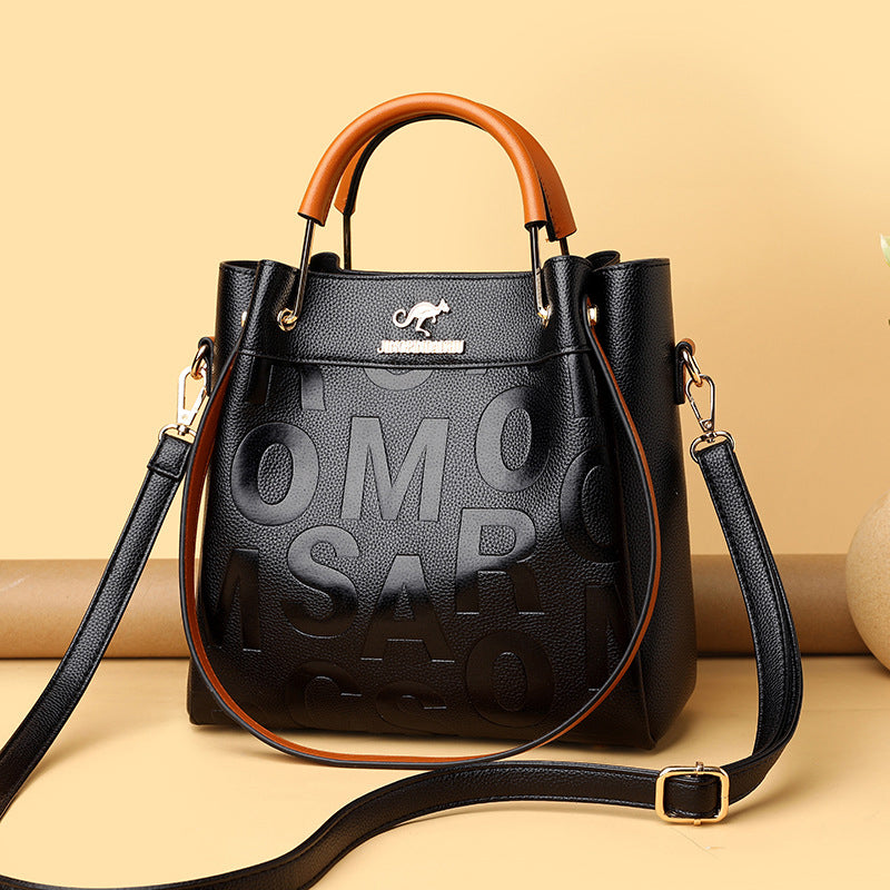 Soft Leather Embossed Shoulder Bag
